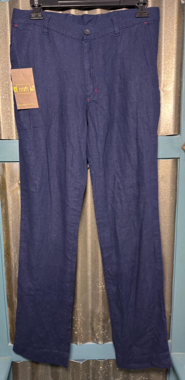 Tropic of Linen Mens Navy Blue Linen Cotton Trouser Pants Size S NWT Resortwear